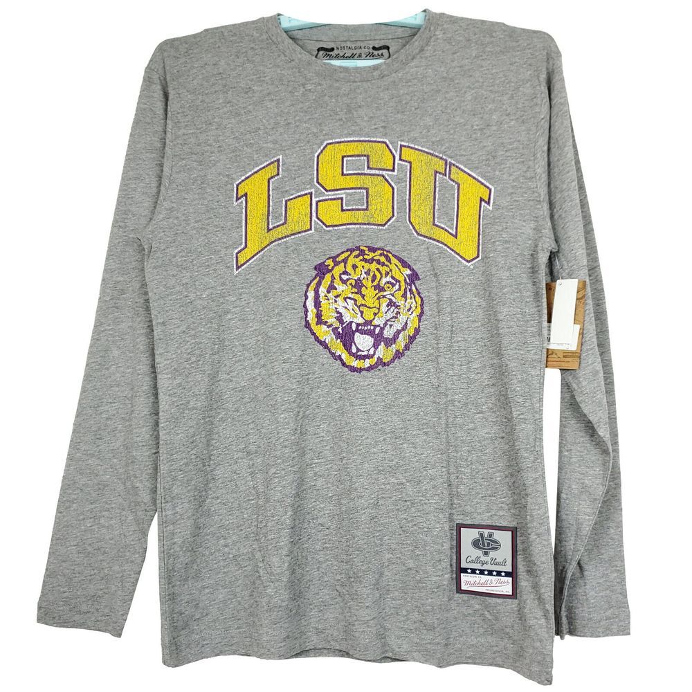 LSU Tigers Mitchell & Ness NCAA M Medium Longsleeve Shirt Gray NWT‎